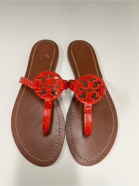 Tory Burch Mini Miller Red Leather Thong Sandals Size 7